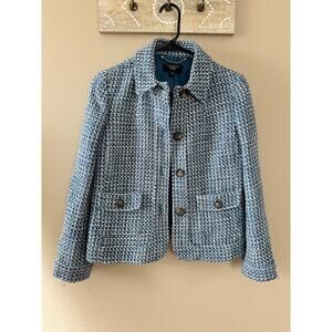 Talbots Blue Tweed Wool Blend Women's Petite Blazer Suit Jacket